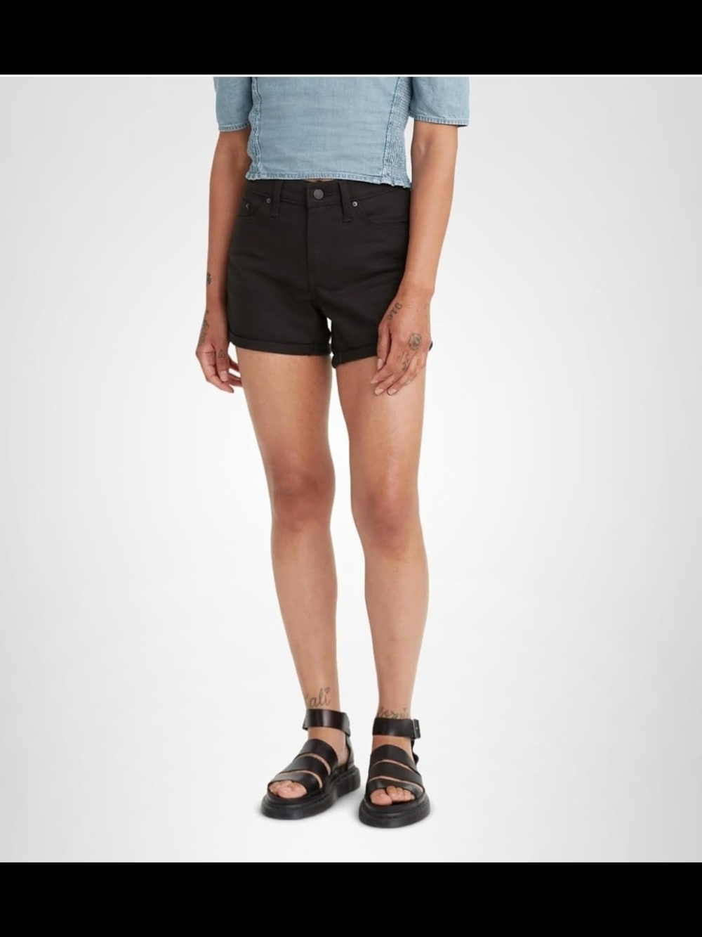 Women's Black Levi Mid Length Shorts